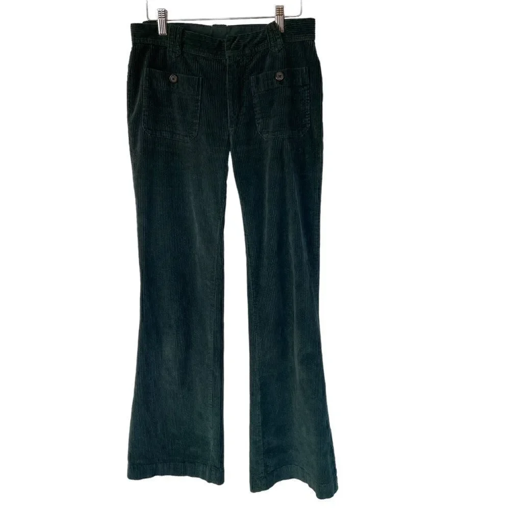 Free people green corduroy pants flare pockets size 0